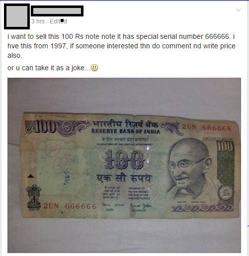 This Guy Is Trying To Make Money By Selling A 100 Rupee Note Online ...