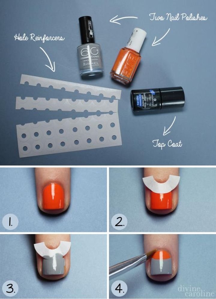 Half Moon Nail design using hole punch reinforcement stickers! Step by  step tutorial