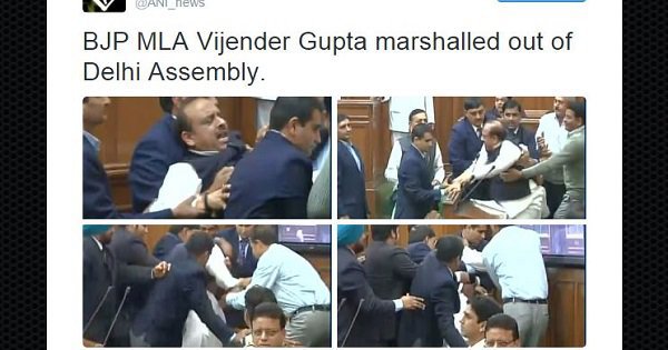 Watch Bjp Mla Vijender Gupta Carried Dragged Out Of Delhi Assembly