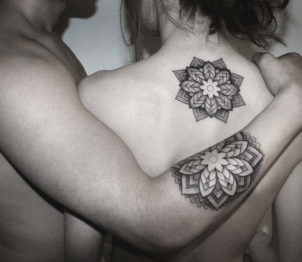 Matching floral pattern tattoo - Tattoogrid.net