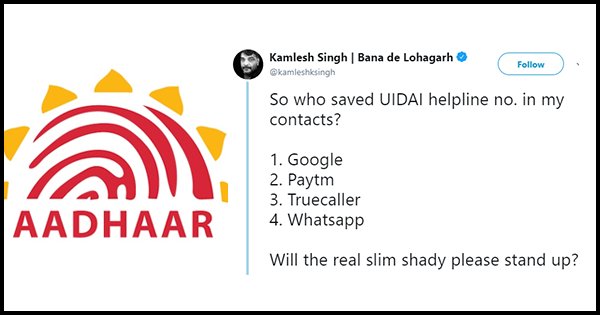UIDAI Says It Didn’t Put Aadhar Helpline In Phones’ Contacts & Twitter ...