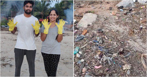 This newlywed couple ditched their honeymoon for a beach clean-up, gathered 800kgs of trash - scoopwhoop