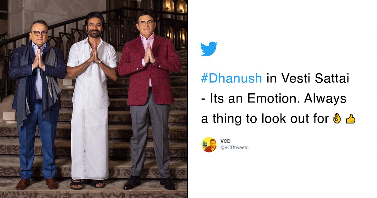 Dhanush Wears Veshti For 'The Gray Man' Mumbai Premiere, Poses