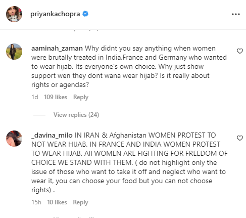 Iran protests priyanka chopra