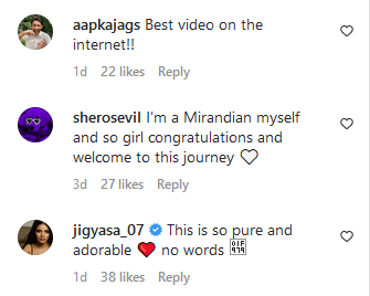 Instagram comments on Preksha's video