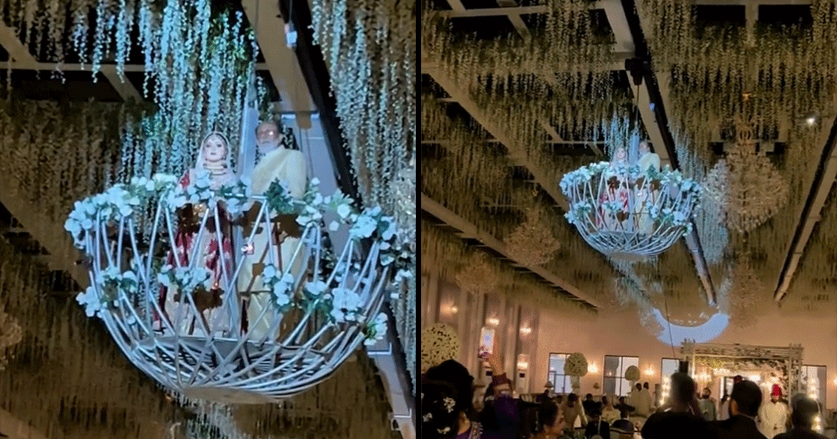 Bride Entered Her Wedding In A Basket Suspended From The Ceiling