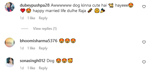 Instagram comments on groom's wedding entry