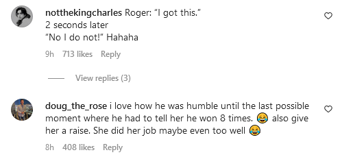 Instagram comments on Federer's incident