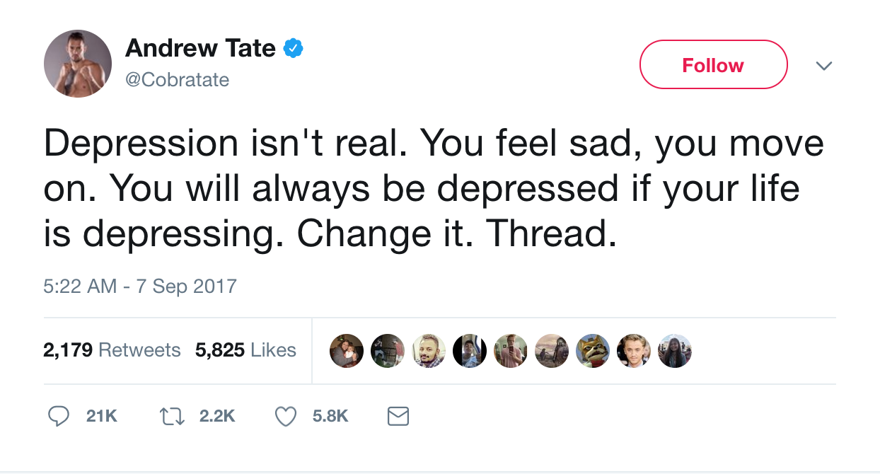 problematic Andrew Tate on depression