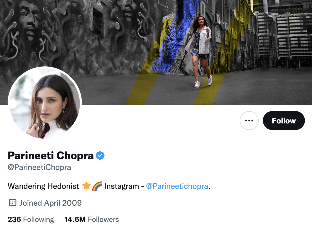 parineeti chopra twitter bio