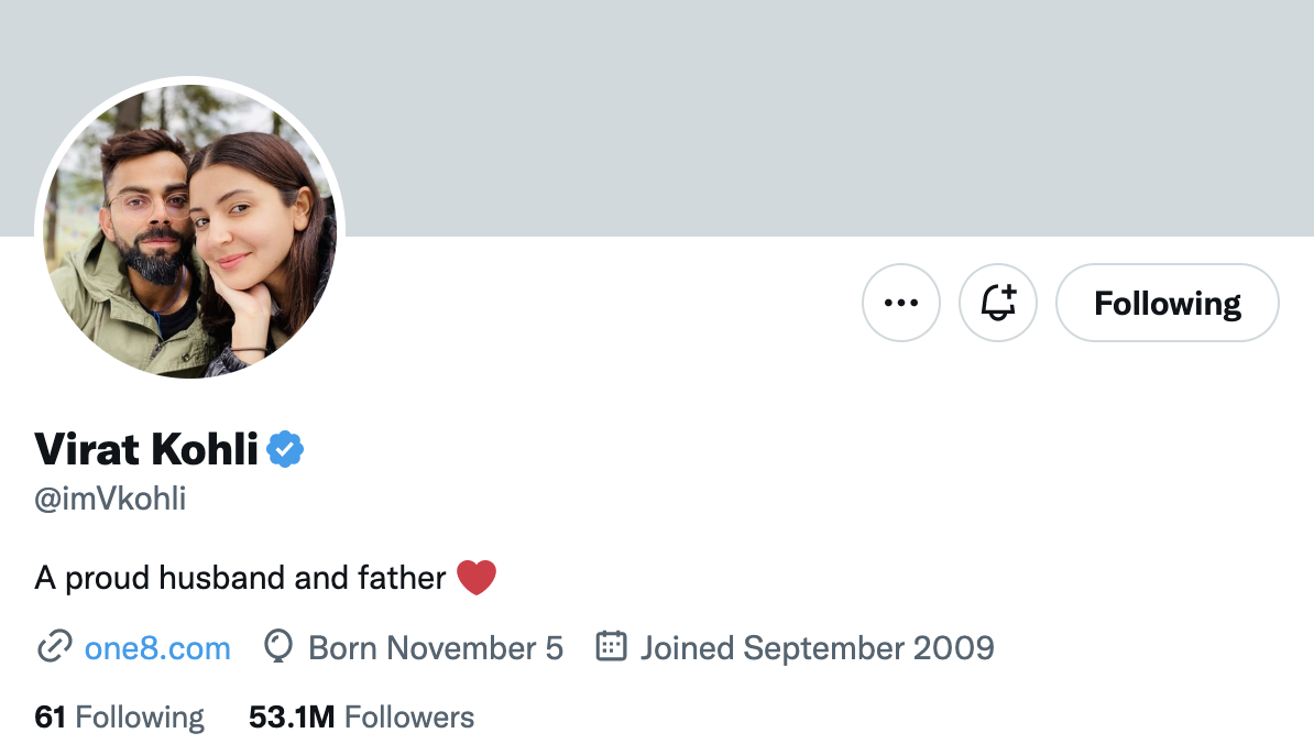 virat kohli twitter bio