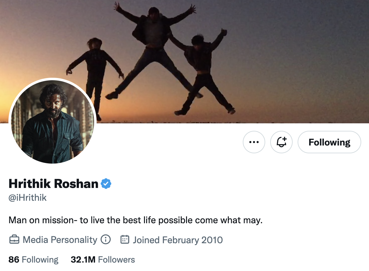 hrithik roshan twitter bio