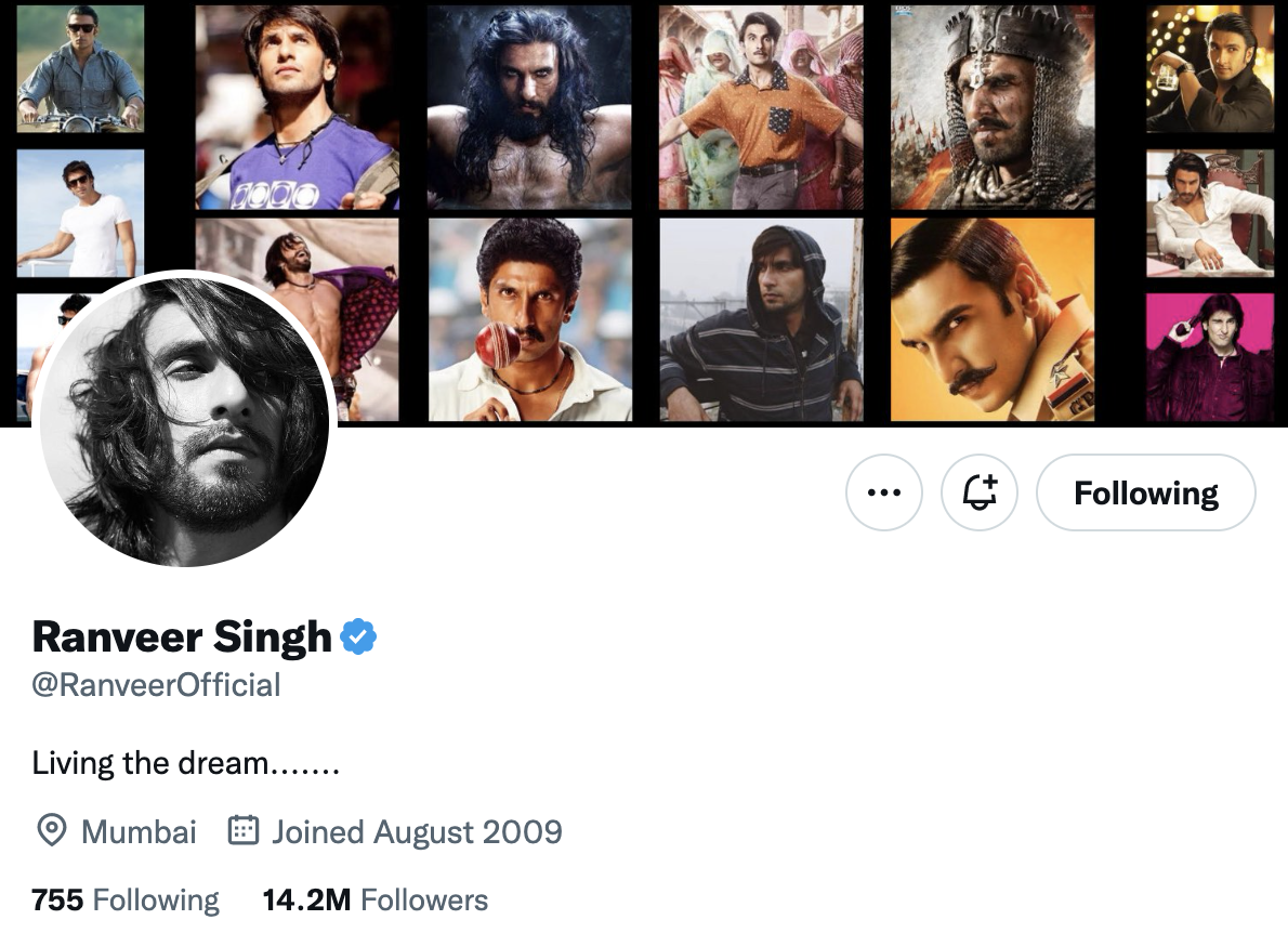 ranveer singh twitter bio