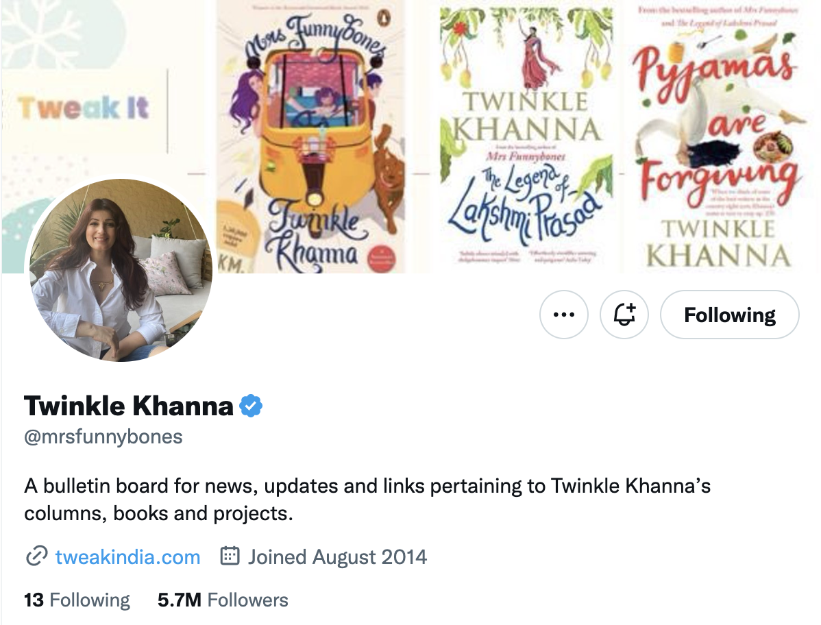 twinkle khanna twitter bio
