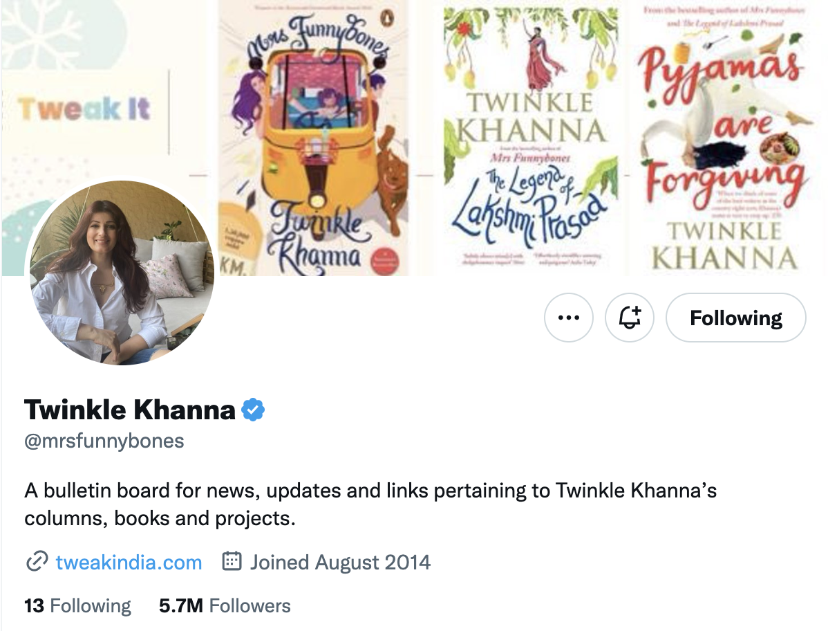 twinkle khanna twitter bio