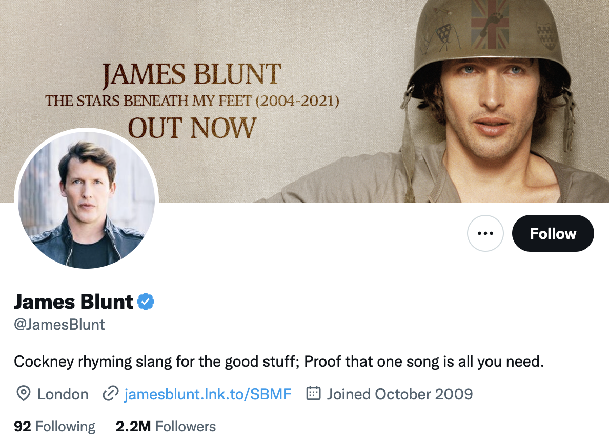 james blunt twitter bio