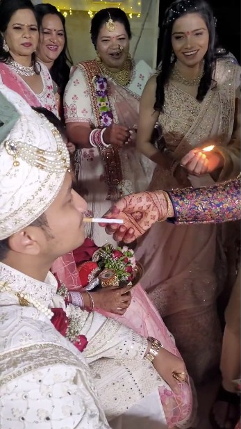 Desi In-Laws Put A Cigarette In The Groom's Mouth