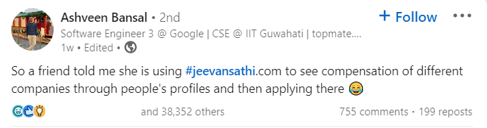 Ashveen Bansal's LinkedIn post