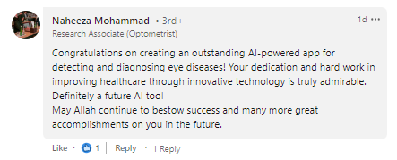 Leena Rafeeq AI App Ogler EyeScan linkedIn reactions