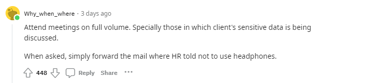 Reddit reactions to HR forbidding headphones 