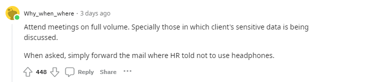 Reddit reactions to HR forbidding headphones