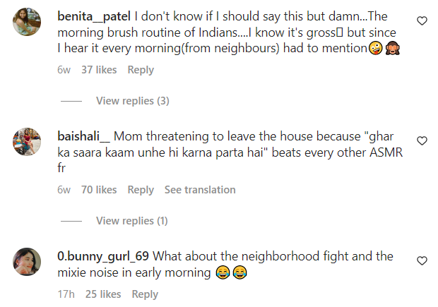 comments on asmr indian household