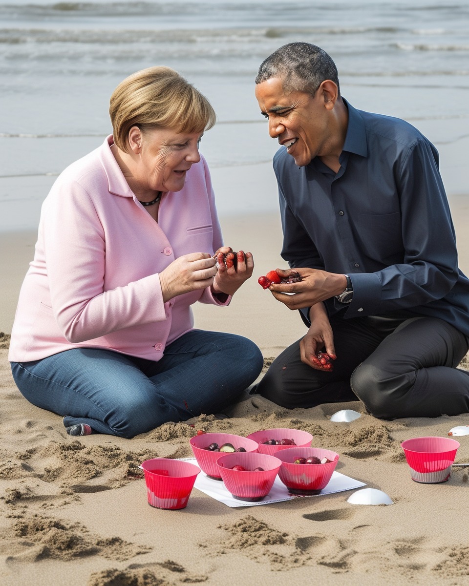 Ai Generated Pics Of Obama And Angela Merkel Having Fun At The Beach 