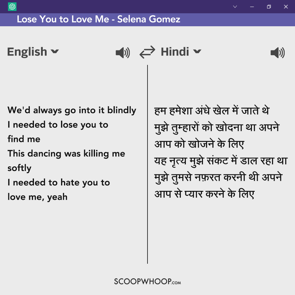 ChatGPT translates English songs in Hindi