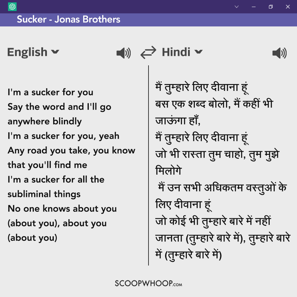 We Got ChatGPT To Translate Popular English Songs Into Hindi Only