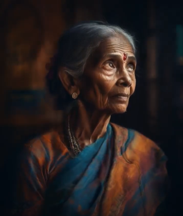 Young girl ageing to an old woman
