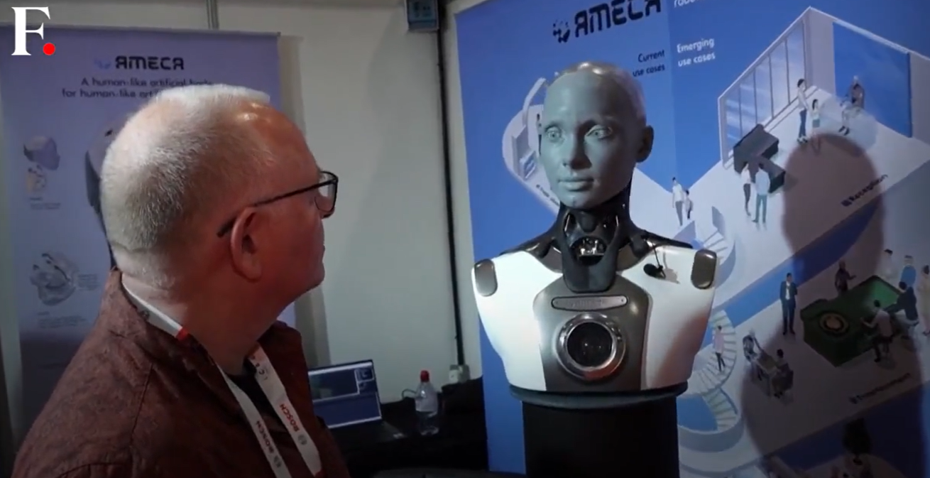 Ameca humanoid robot with human facial expression