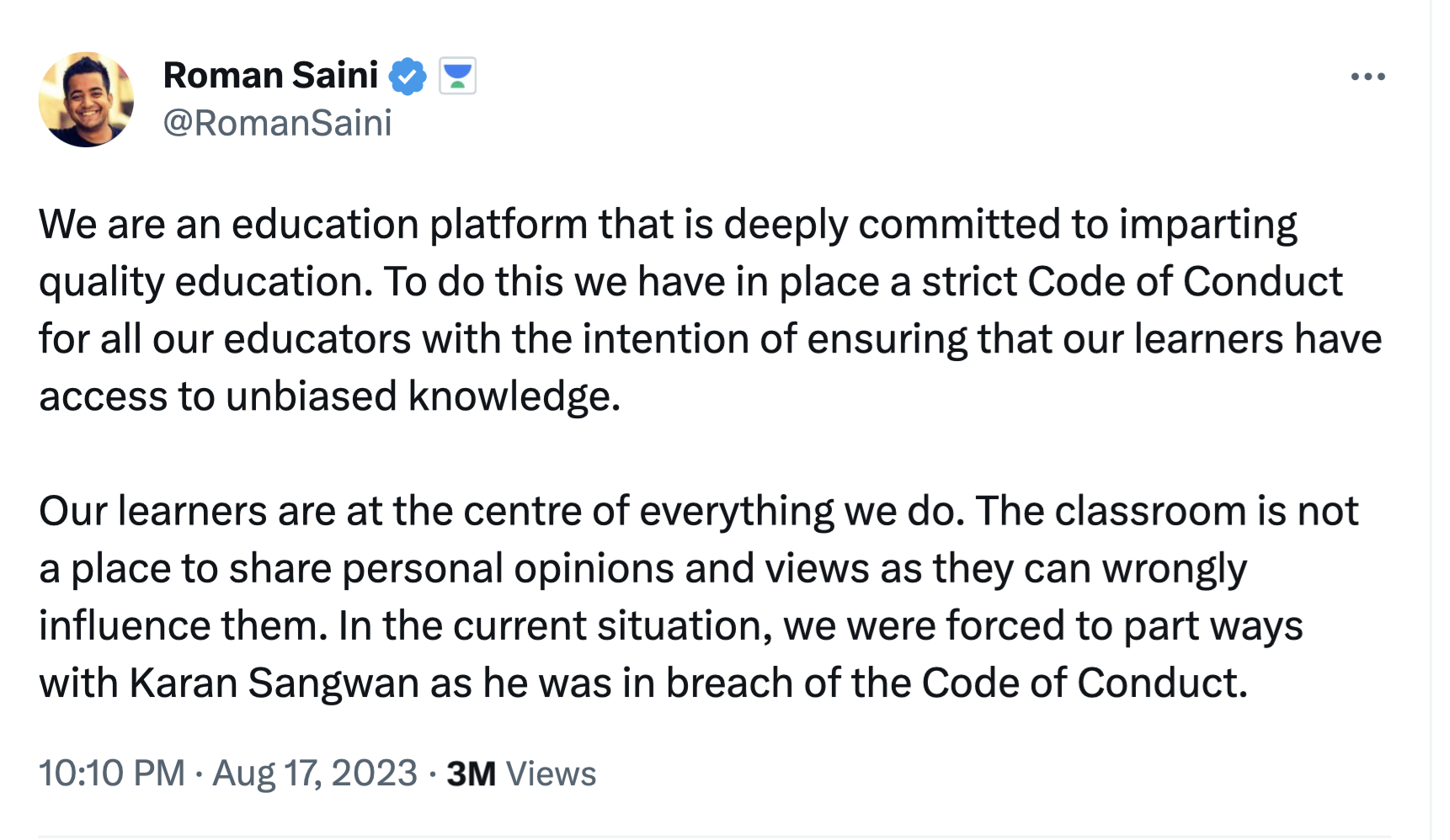 Unacademy, Karan Sangwan