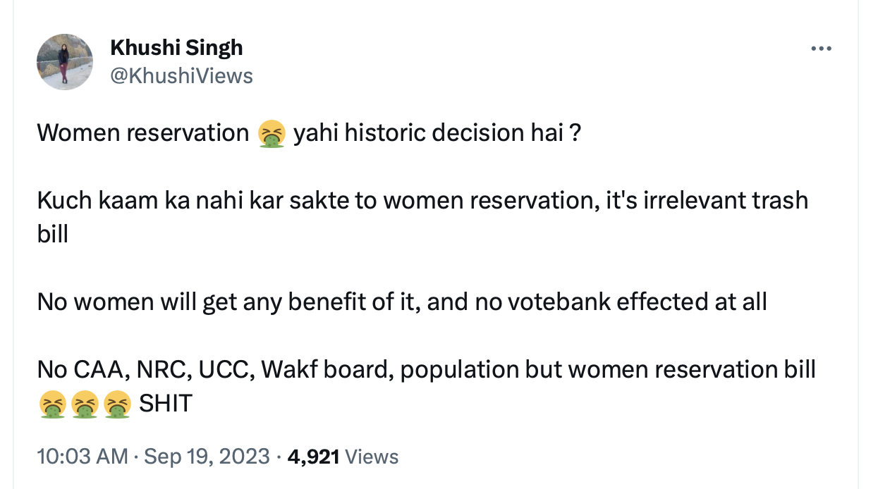 Women's Reservation Bill, Twitter