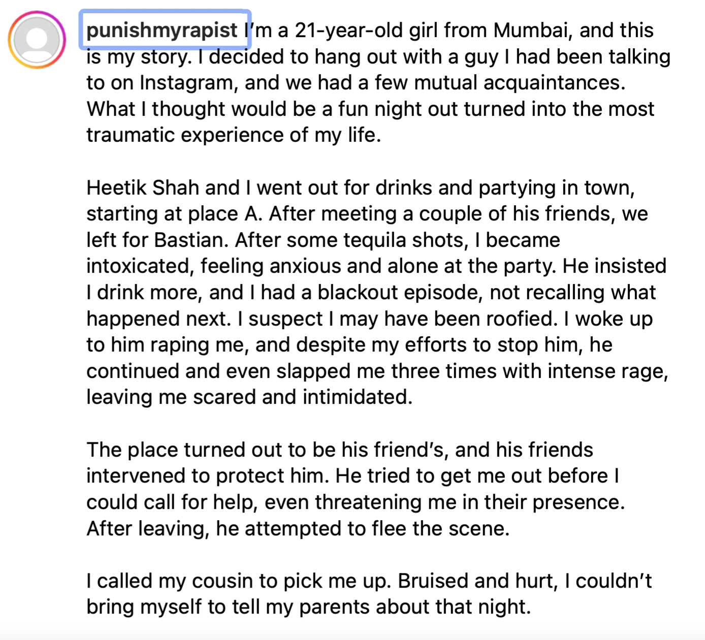 Heetik Shah, Rape, Roofied