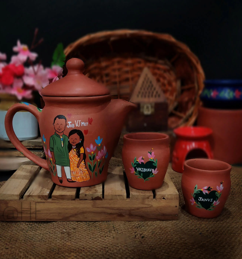 Handpainted Clay Teaset With Photo Caricature Mother's Day Gifts