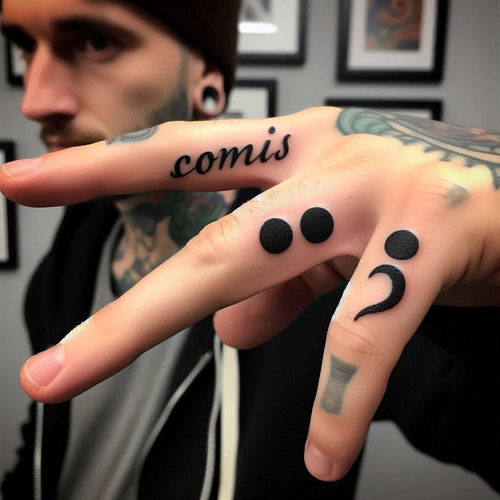 Semicolon Tattoo On Finger