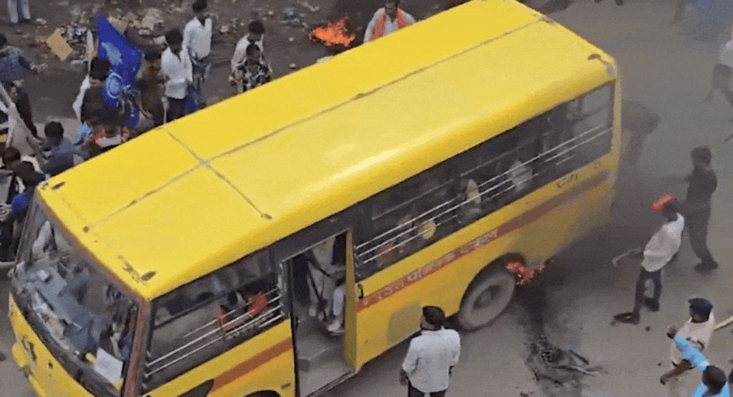 Bharat Bandh Protesters and Bus