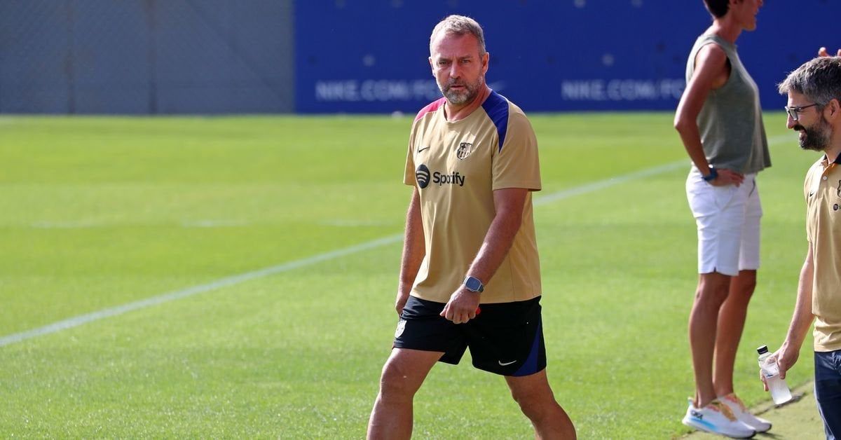 Hansi Flick at Barcelona training ground
