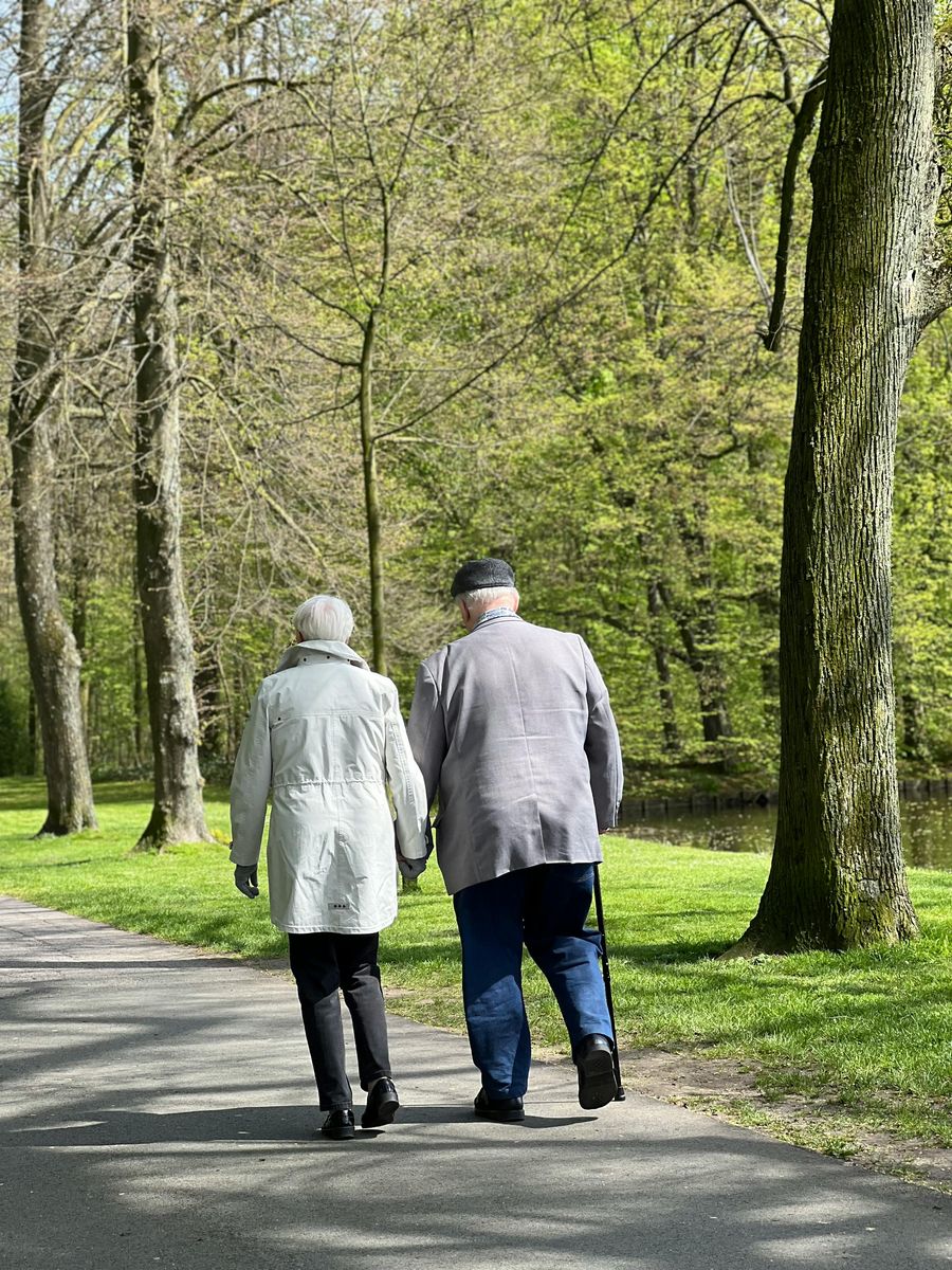 Elderly couple walking at park