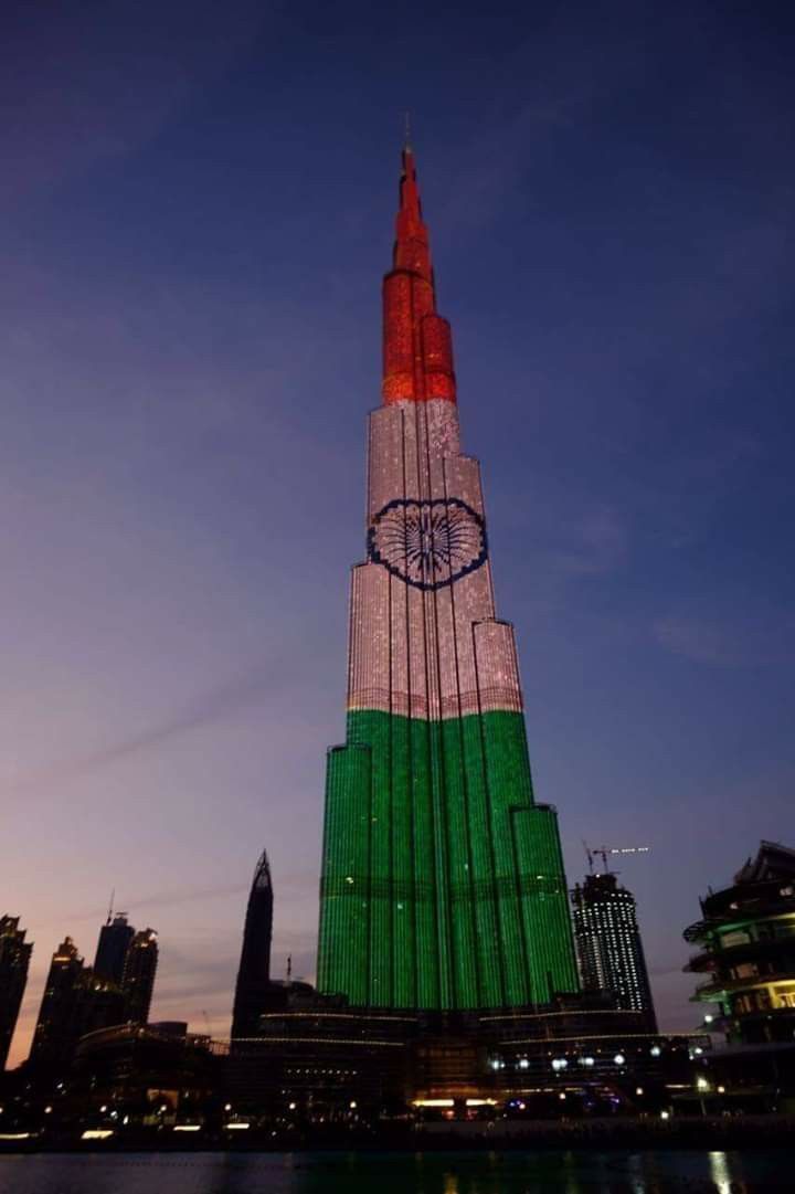 Burj Khalifa lit up in Indian flag colors