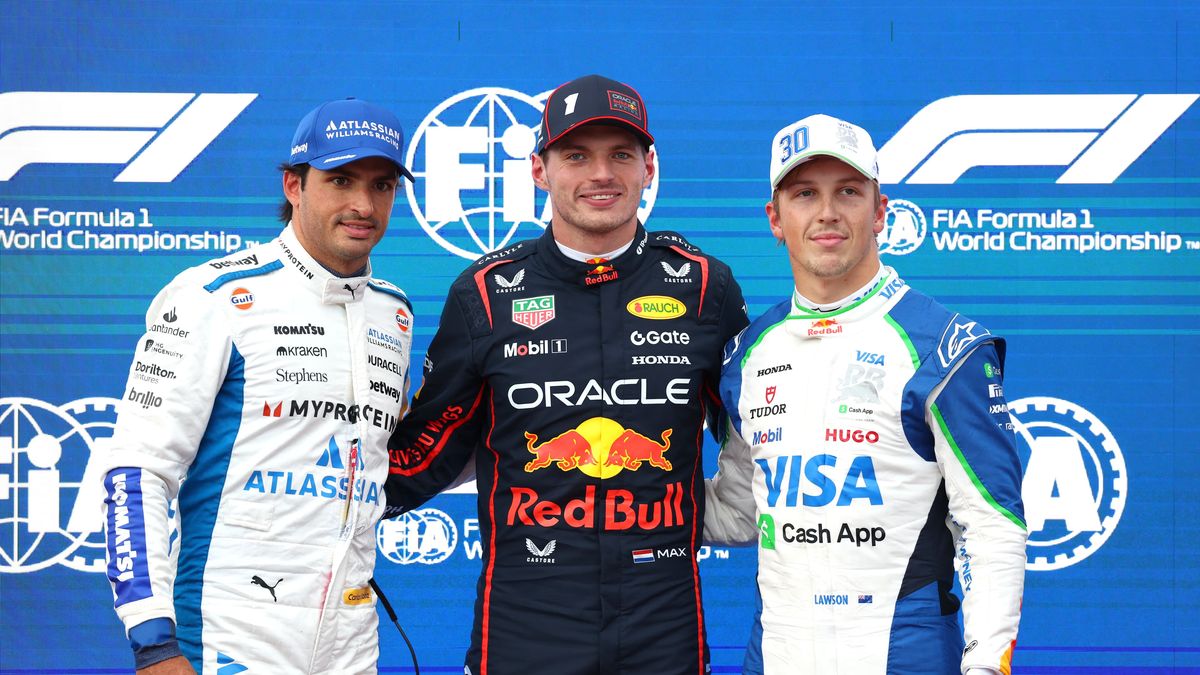 Sainz, Verstappen, and Lawson on the Baku starting grid