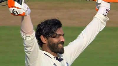 Jadeja’s century celebration because being this good should come with a warning label.
