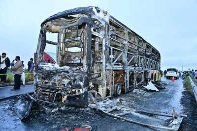 View from another angle shows full scale of the charred bus shell