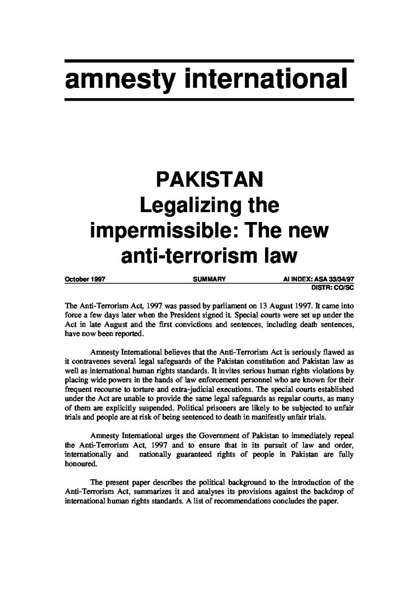 Pakistan: Legalizing the impermissible: The new anti-terrorism law -  Amnesty International